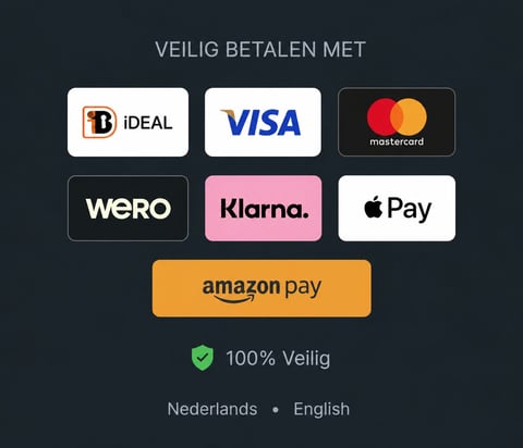 Payment methods accepted: iDEAL, Visa, Mastercard, Wero, Klarna, Apple Pay, and Amazon Pay with 100% secure guarantee.