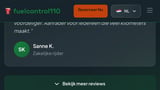 Review section showing user Sanne K. (casual rider) with 5-star rating and Dutch language interface for Fuelcontrol110